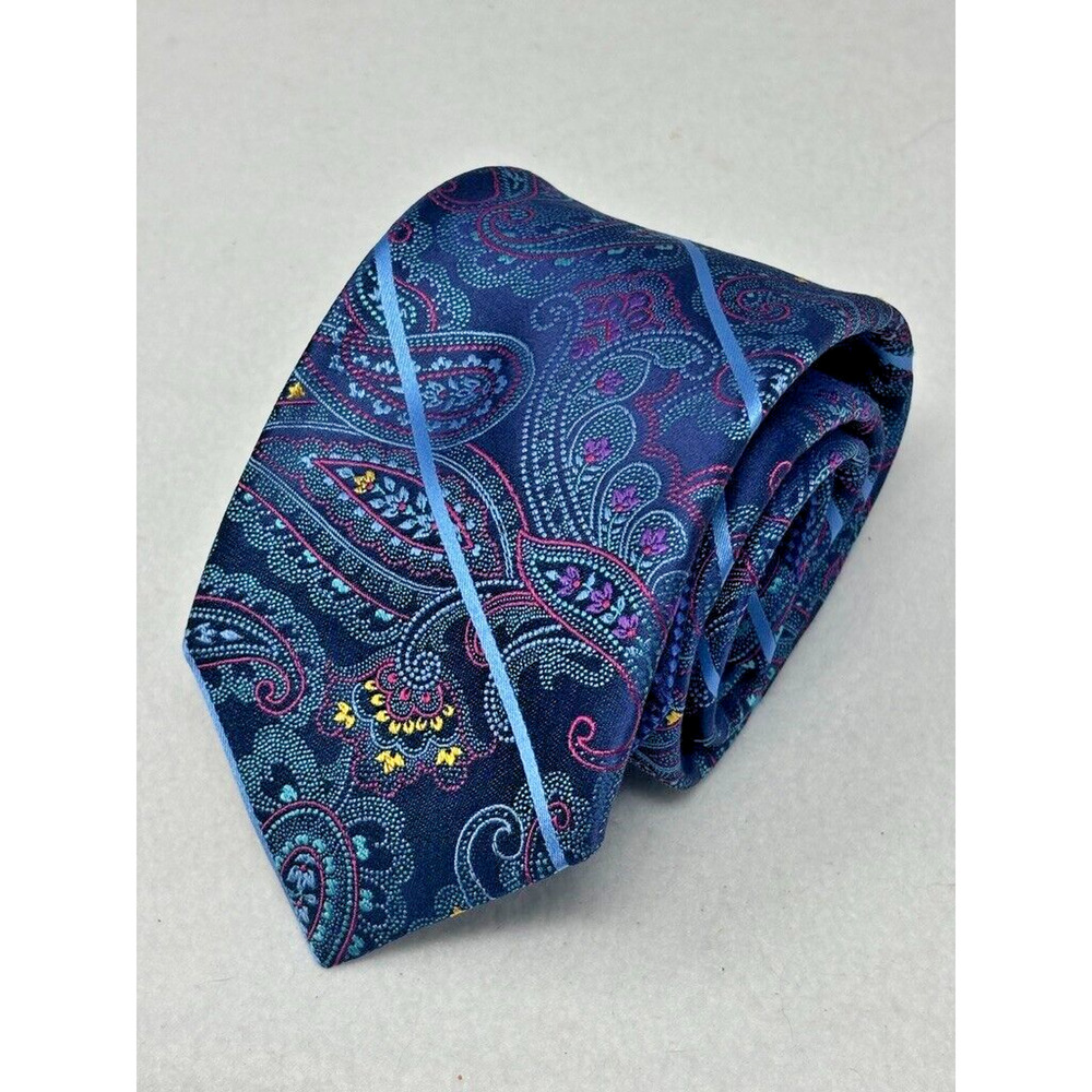ROBERT‎ GRAHAM Blue Paisley Silk Tie Made In USA W: 3" EX COND